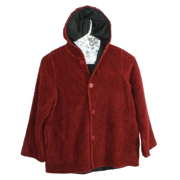 Maralyce Ferree Red Black Button Down Reversible Hooded Jacket Size M - Picture 1 of 8